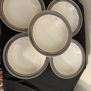Salem Stoneware Georgetown Berry Bowls 5.5" Blue Rust Band Vintage Set of 5